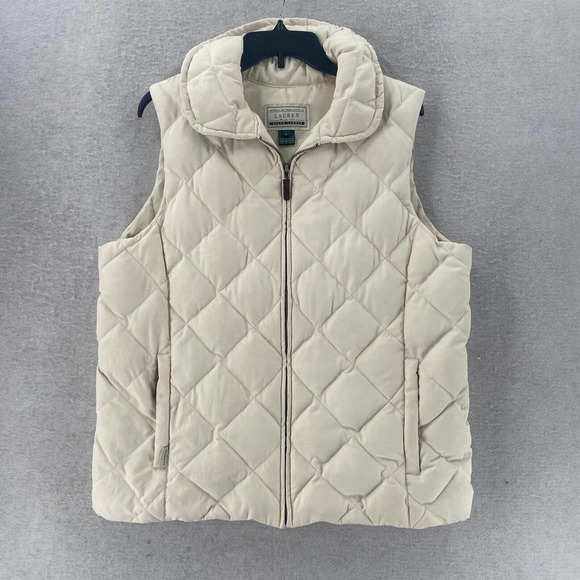 Lauren Ralph Lauren Jackets & Blazers - LRL Ralph Lauren Quilted Puffer Vest Women LARGE Pockets Cream Feather